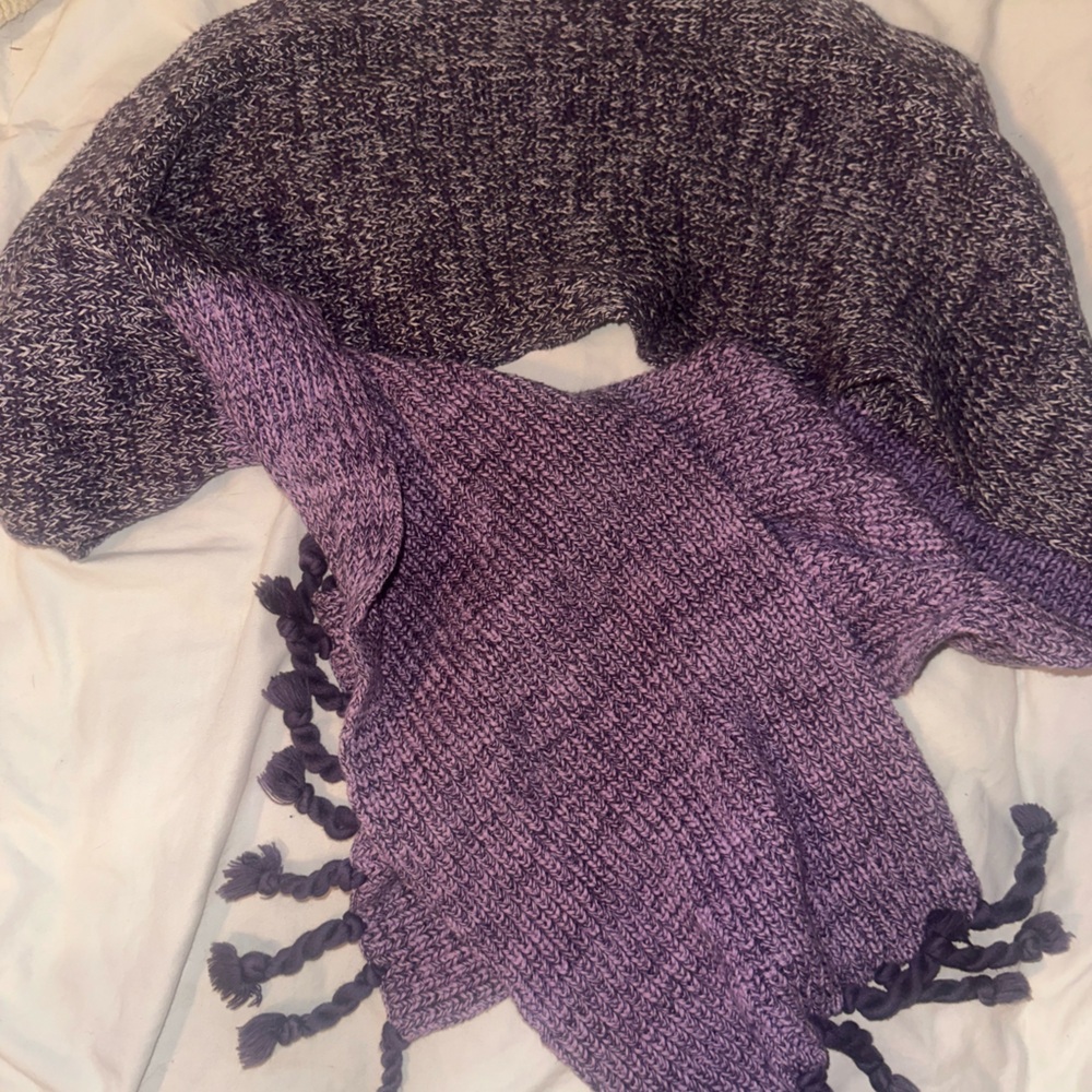 Pact Purple and Gray Textured Scarves with Fringe